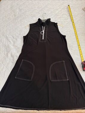 MSK Black Sleeveless A-Line Dress with Front Zip and Patch Pockets